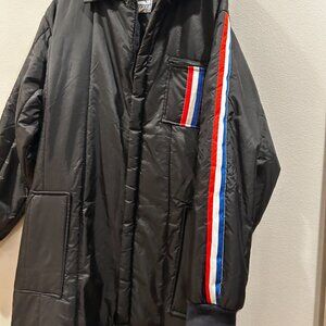Rothco Vtg black ski suit w red/white/blue stripes on sleeves - Large